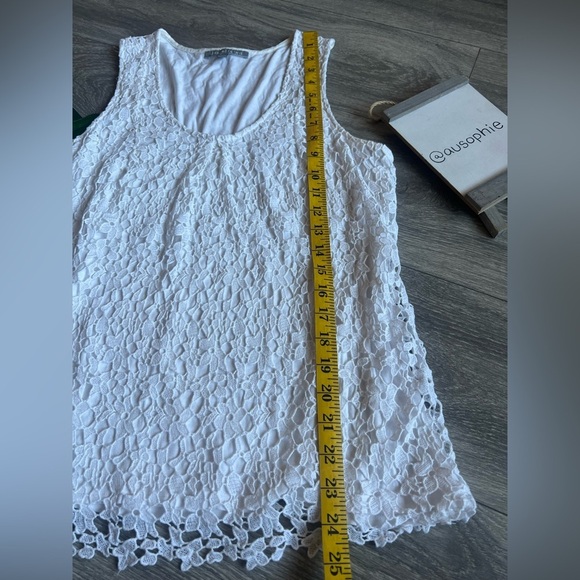 Daniel Rainn Jorgensen Crochet Overlay Sleeveless Shift Top in White. Size S - Picture 10 of 12